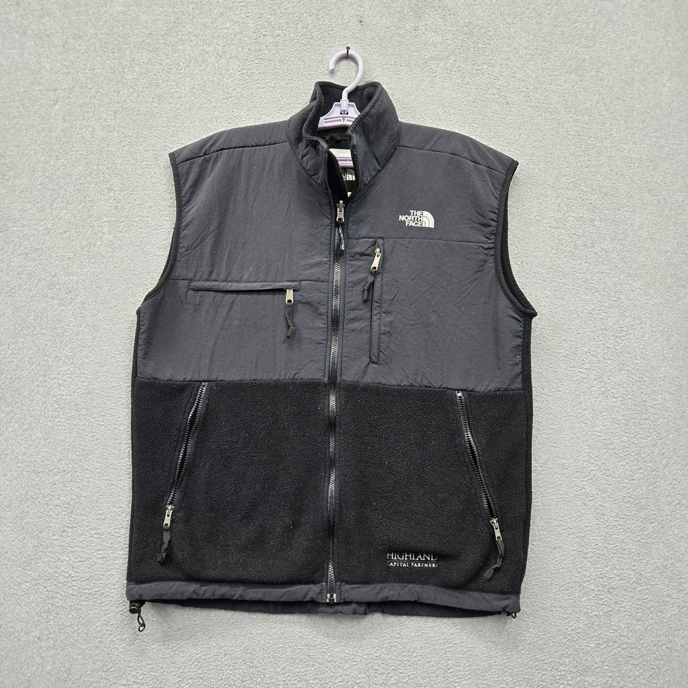 The North Face Men Vest L/G Black Nylon Denali Polartec Embroidered Fleece Logo